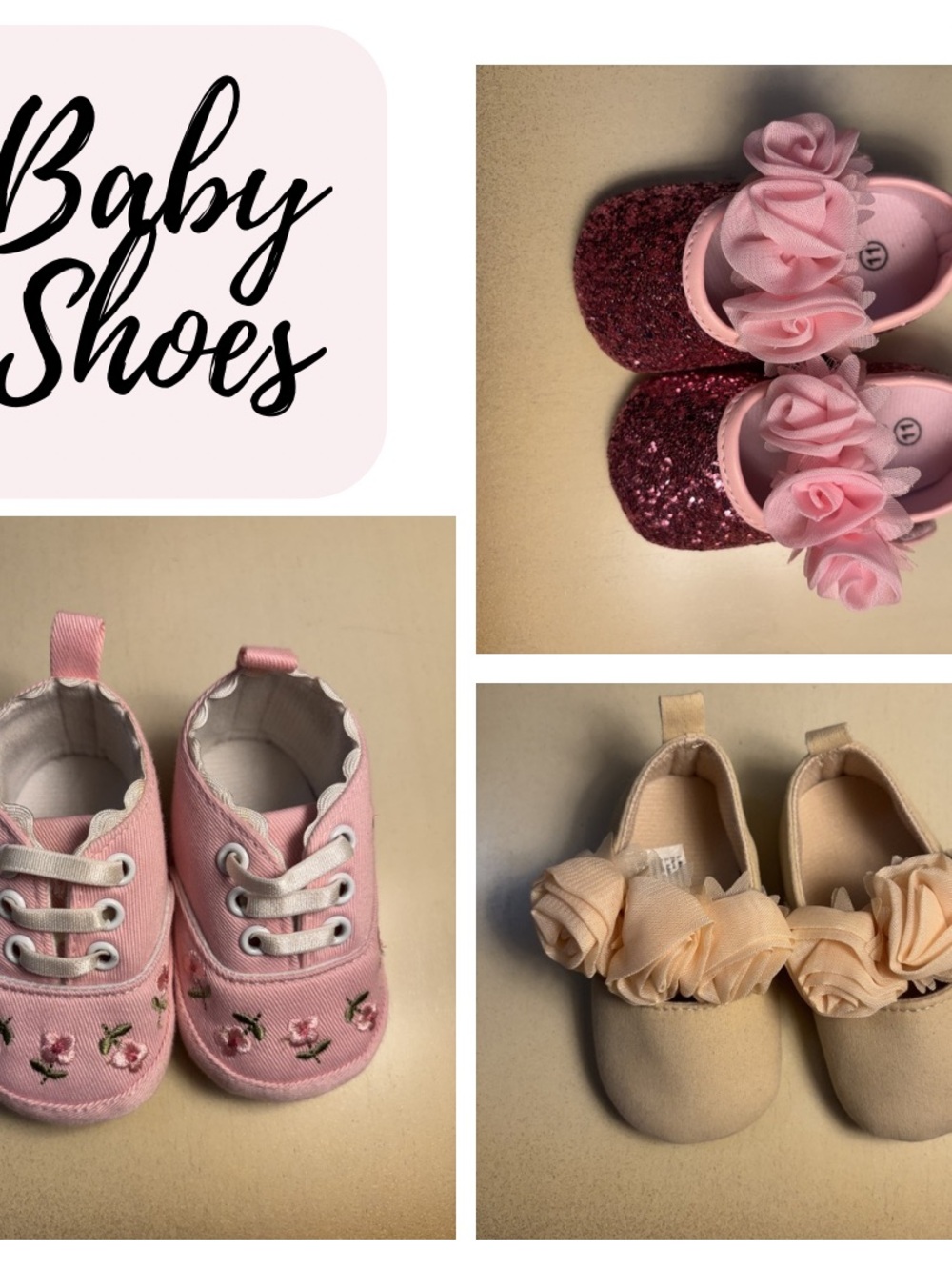 Baby Girls Pink Floral & Glitter Shoe Set - 3-Pair Pack